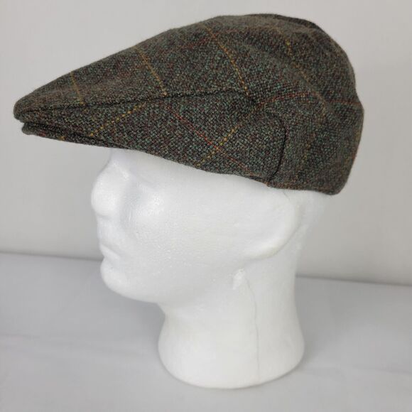 Hoggs of Fife Tweed Hat Sz 7 Medium Green Windowpane Plaid Scottish Newsboy Flat - Picture 1 of 8